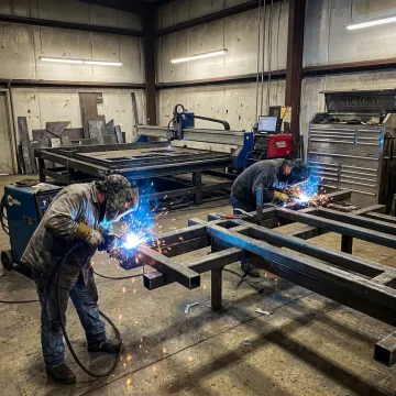 Heavy metal fabrication shop with welded steel