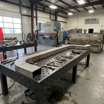 Custom metal panels in an industrial fabrication shop