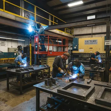 Custom metal fabrication shop with welded steel components