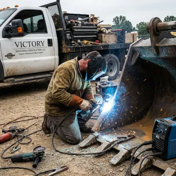 Mobile welder working on industrial metal equipment