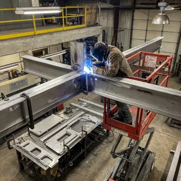 Custom stainless steel fabrication in an industrial shop