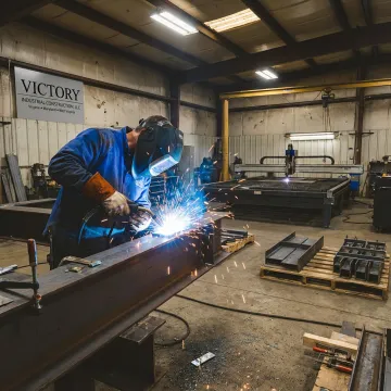 Industrial fabricator welding a custom metal assembly