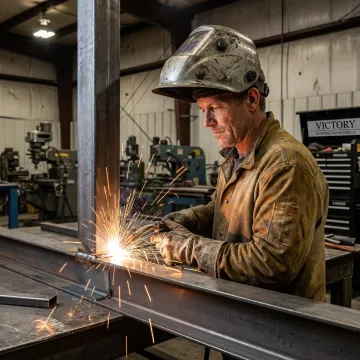 Welder fabricating an industrial steel component