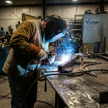 Arc welder working on industrial steel