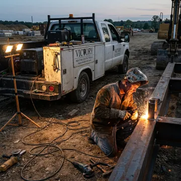 Mobile welding repair truck at industrial jobsite