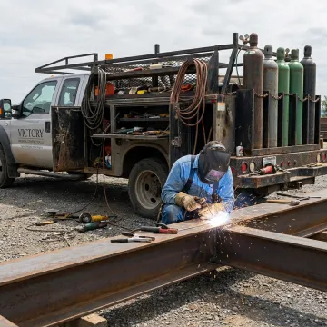 Mobile welder repairing steel at an industrial jobsite