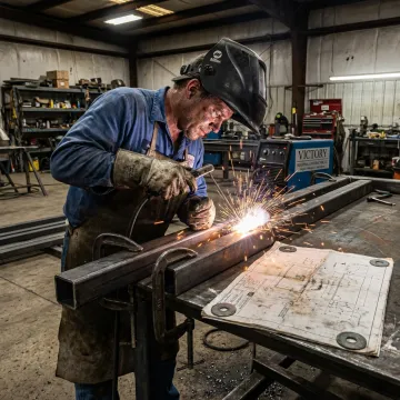 Industrial welder fabricating steel components