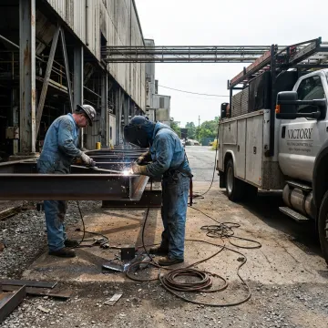 On-site welding crew repairing steel frame