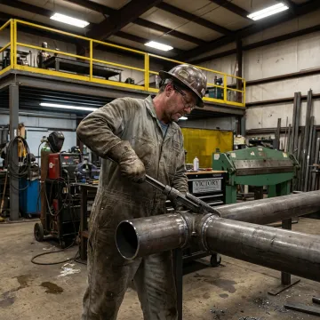 Pipefitter working on industrial piping