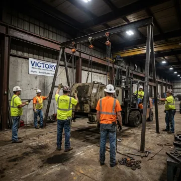 Rigging crew moving industrial equipment