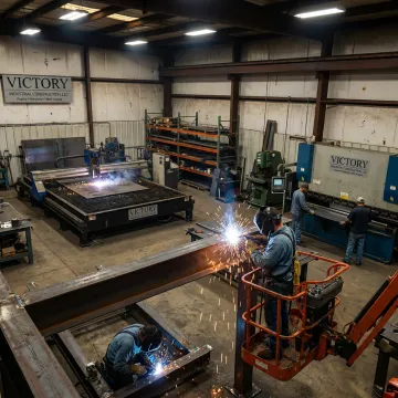 Metal fabrication and welding work in an industrial shop