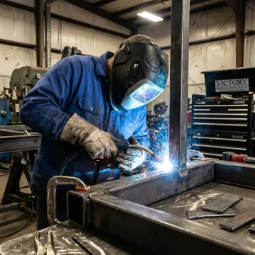 Welder fabricating industrial steel component