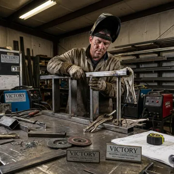 Custom industrial ladder fabrication in metal shop