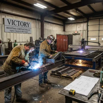 Metal fabrication process in industrial workshop