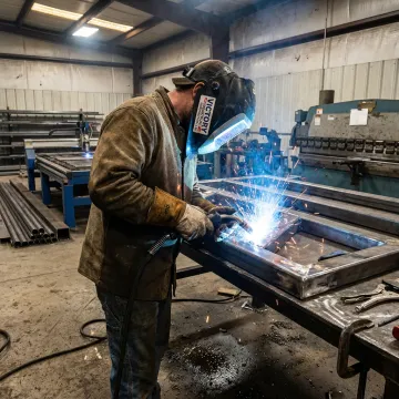 Custom metal fabrication work in an industrial shop