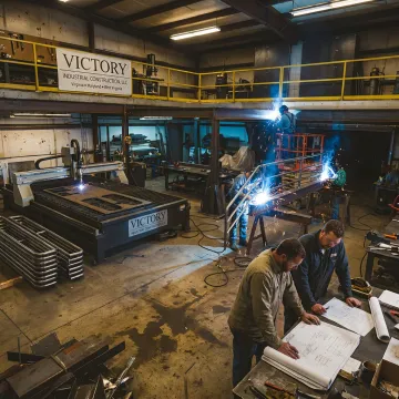 Custom metal fabrication work in an industrial shop