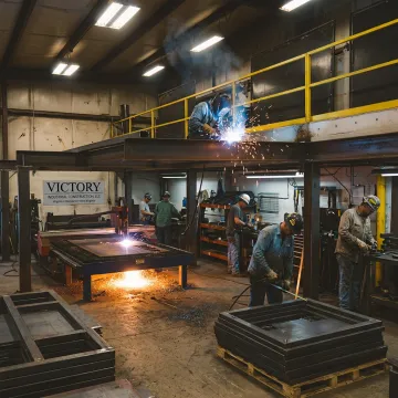 Custom metal fabrication shop with welding and steel components