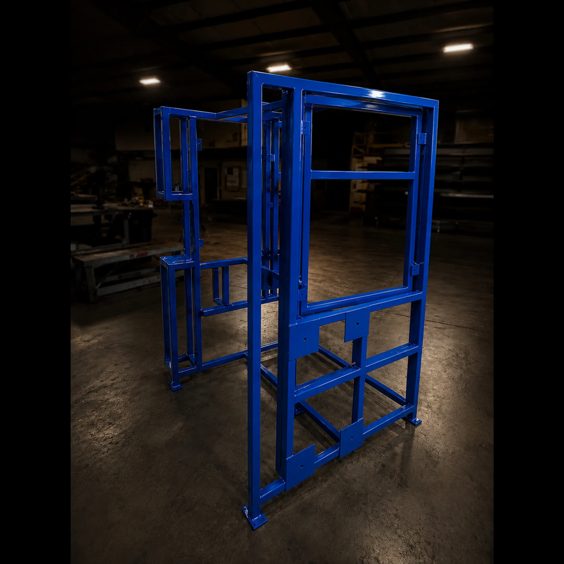 Custom industrial ladder fabrication in metal shop