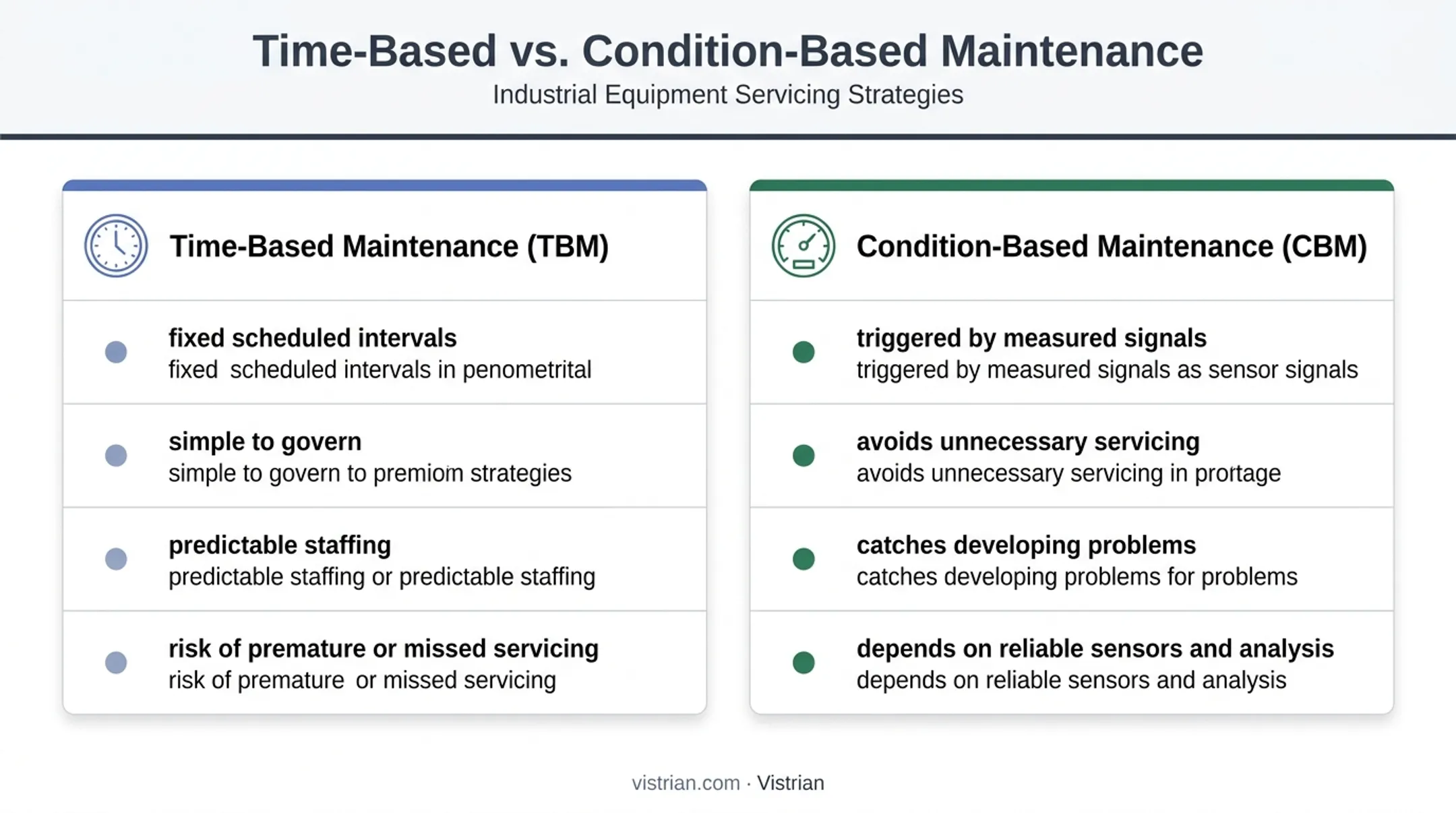 Time-based versus condition-based maintenance strengths and weaknesses comparison