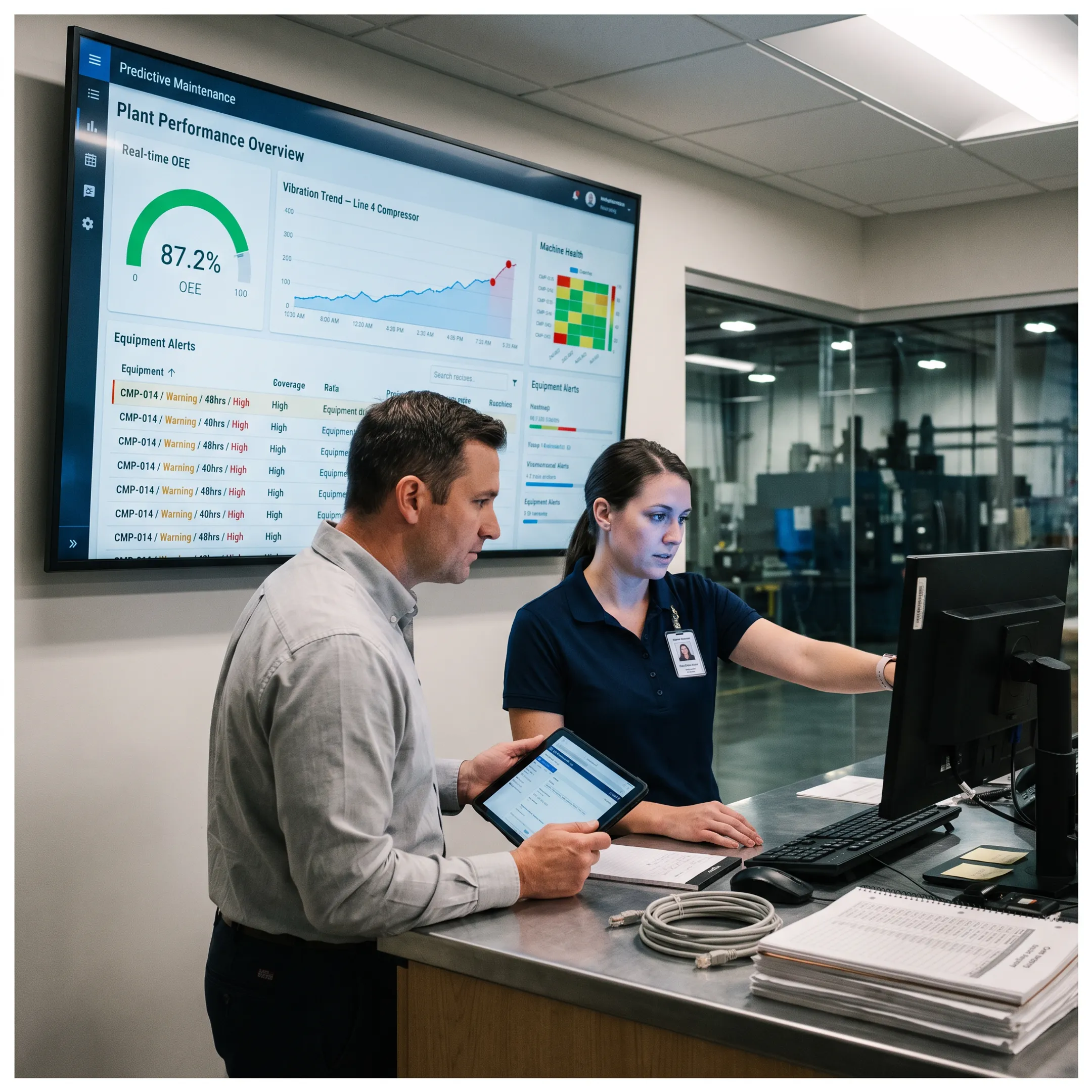Predictive maintenance software dashboard monitoring factory equipment