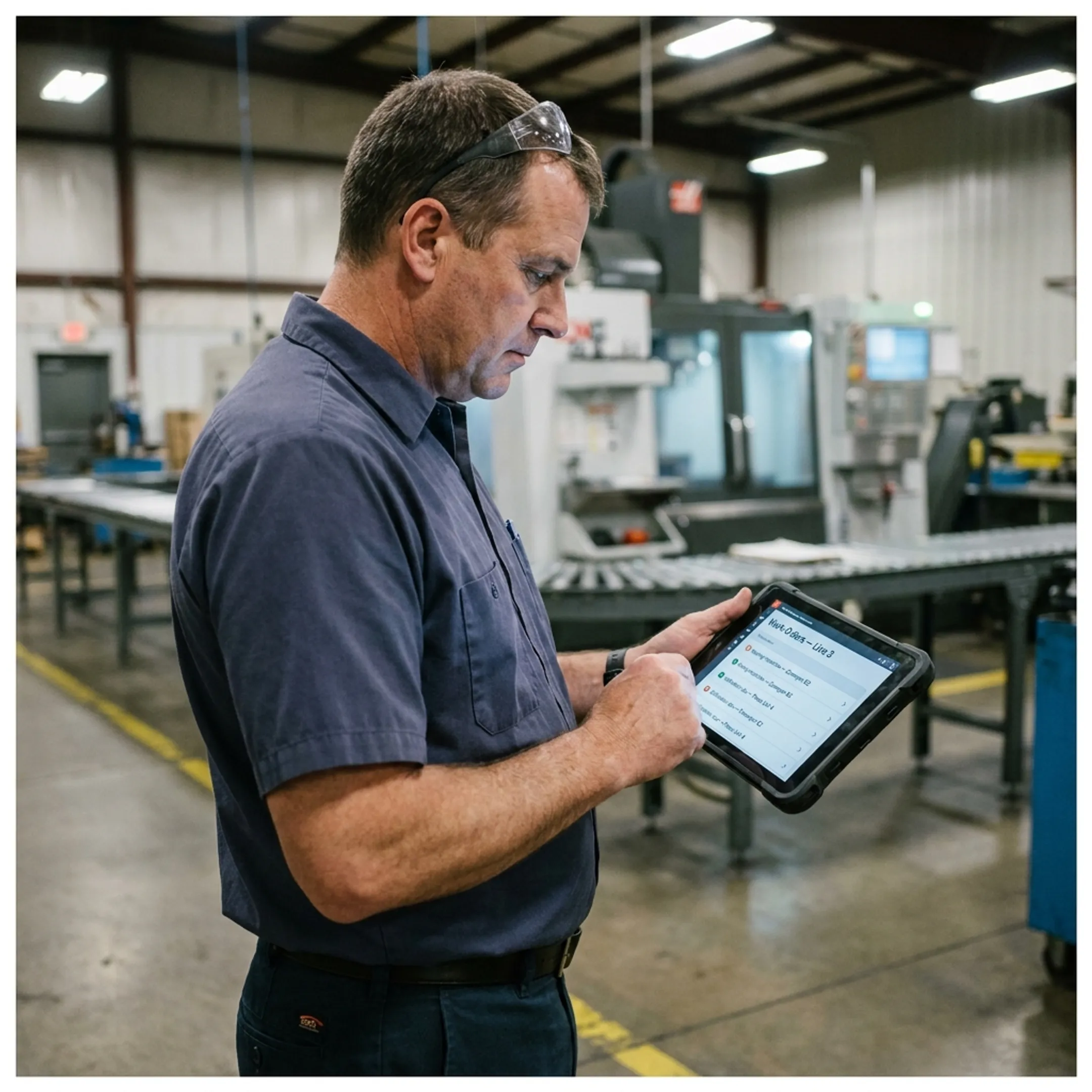 Digital dashboard displaying work order management software interface on a tablet