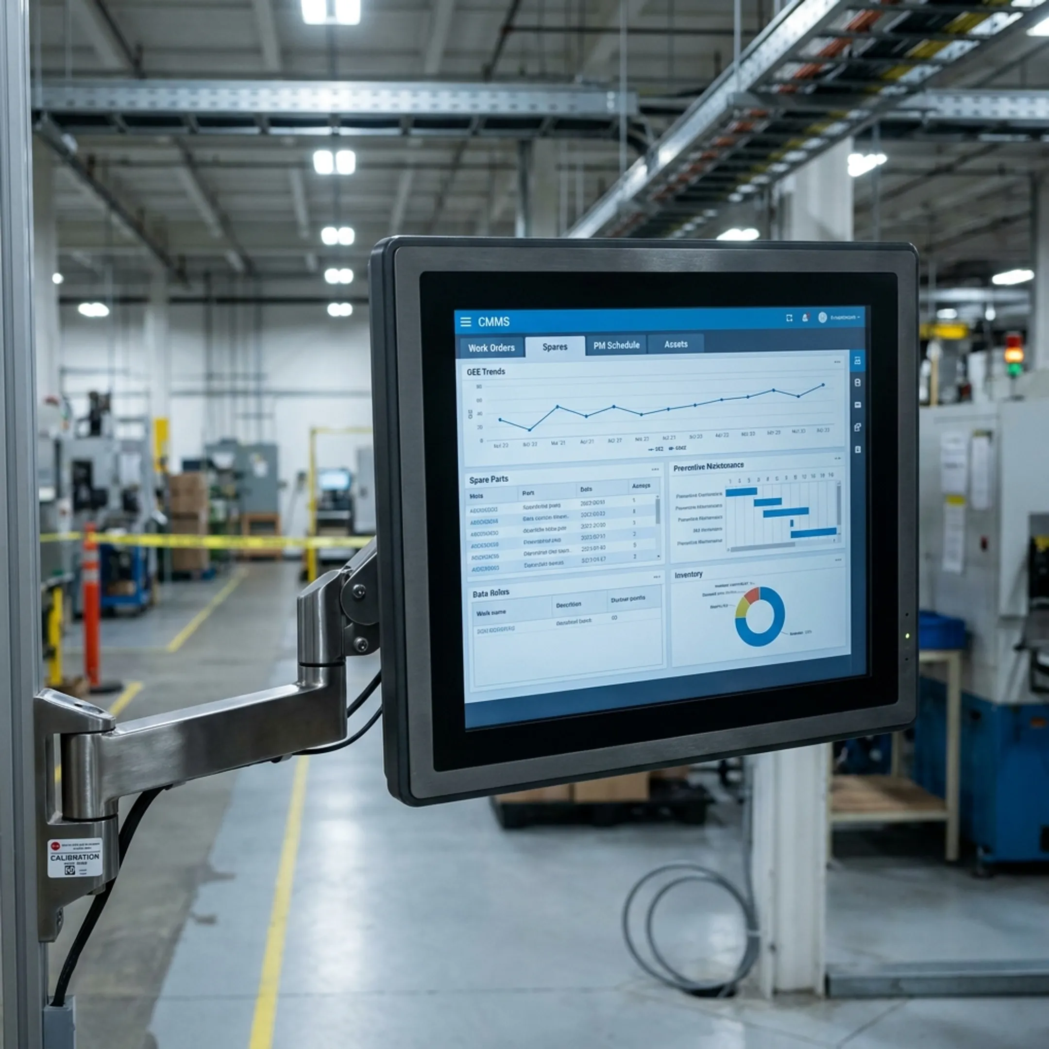 Digital dashboard showing MRO spare parts inventory analytics