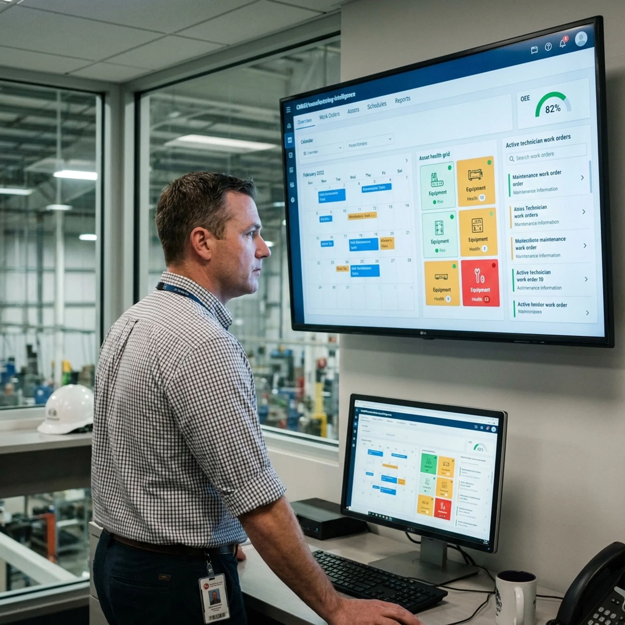 Digital maintenance scheduling dashboard displayed on an industrial monitor