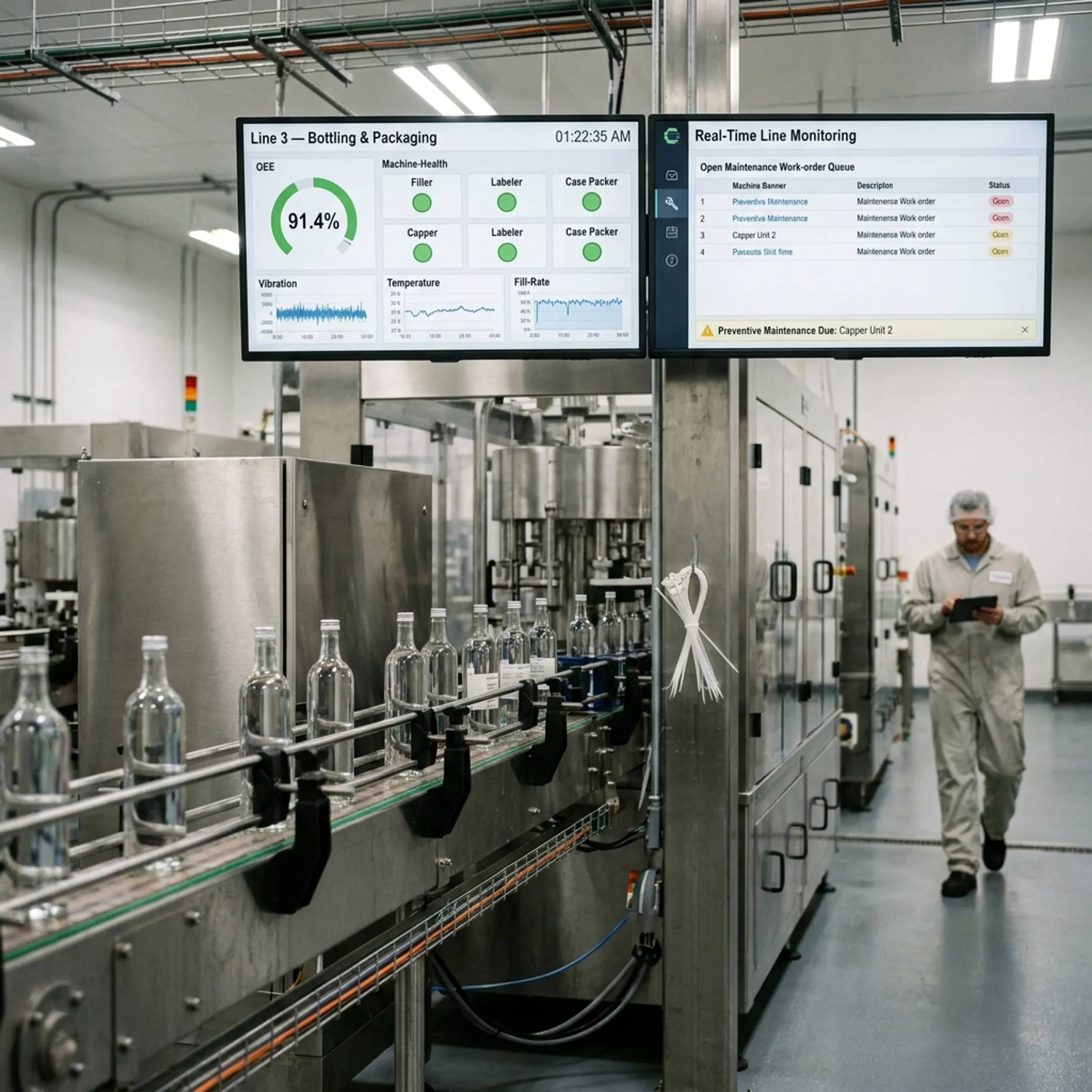 Industrial food processing equipment connected to computerized maintenance management software