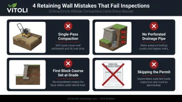 Four common retaining wall and paver patio mistakes to avoid illustrated comparison