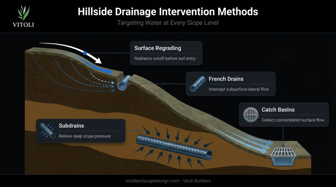 Four drainage improvement methods for hillside slope stabilization process flow