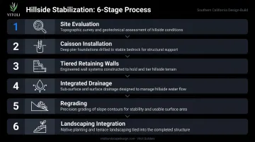 Six-step Southern California hillside stabilization project process flow diagram