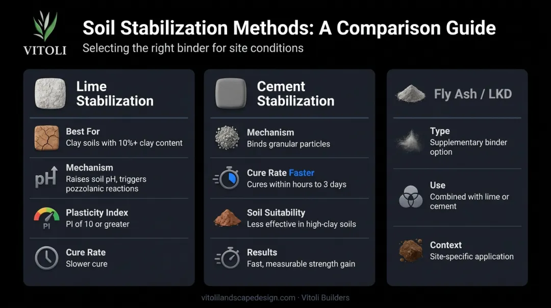 Lime versus cement soil stabilization comparison chart for hillside properties