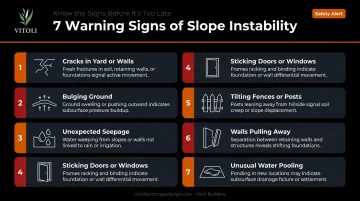 Seven hillside property slope instability warning signs visual checklist