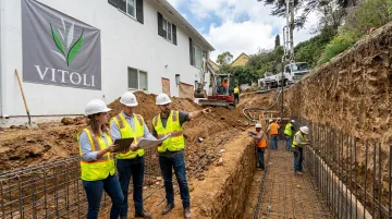 Design-build team coordinating geotechnical structural and construction phases on hillside retaining wall project