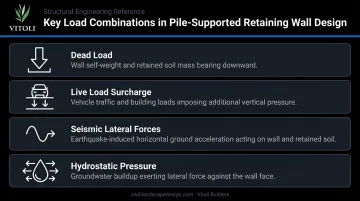 Four load combinations for pile-supported retaining wall design seismic and hydrostatic