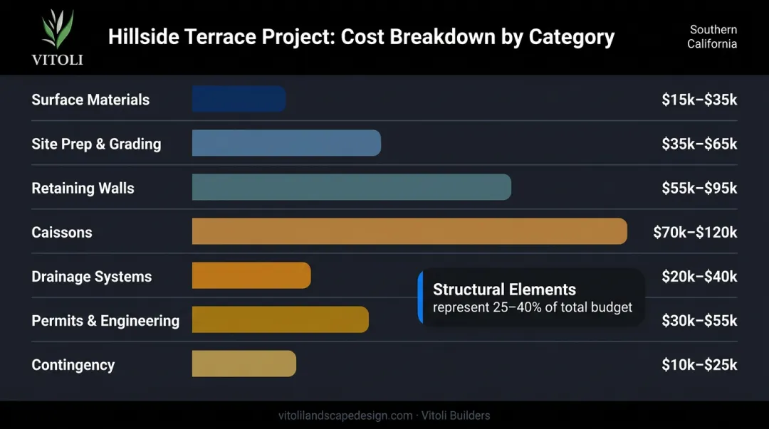 Hillside terrace construction full cost breakdown by category with price ranges