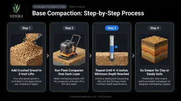 4-step gravel base compaction process for stacked stone retaining wall