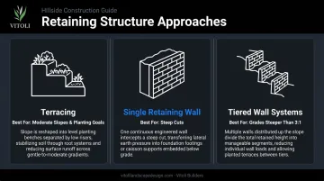 Three retaining wall approaches comparison chart for hillside erosion control