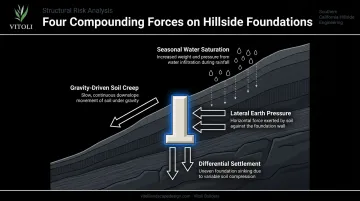 Four hillside foundation forces infographic gravity lateral seismic drainage