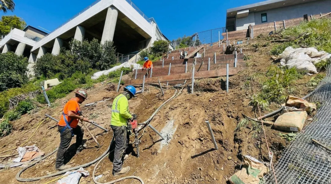 Southern California hillside slope remediation with soil nail ground anchor stabilization work
