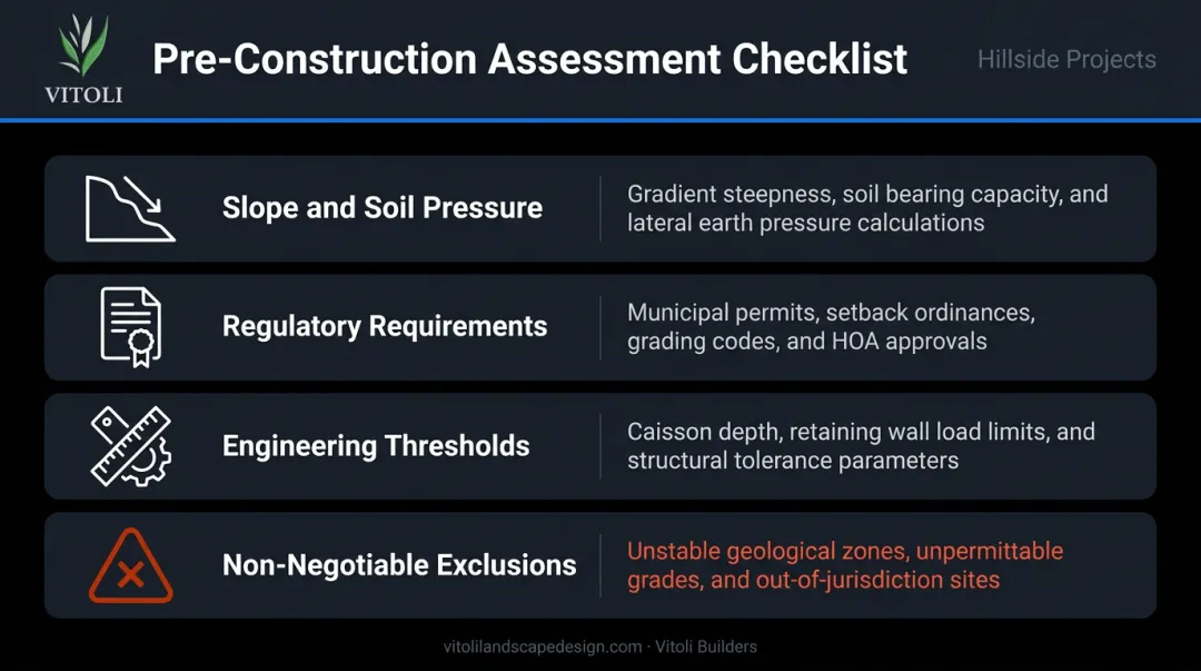 Four site assessment factors for fieldstone retaining wall on California hillside