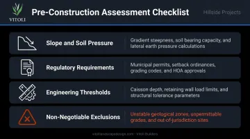 Four site assessment factors for fieldstone retaining wall on California hillside
