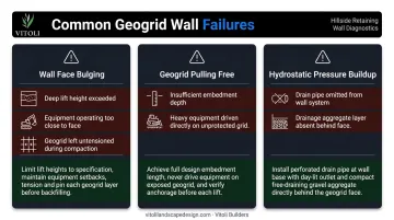 Three common geogrid retaining wall failure causes and recommended fixes comparison