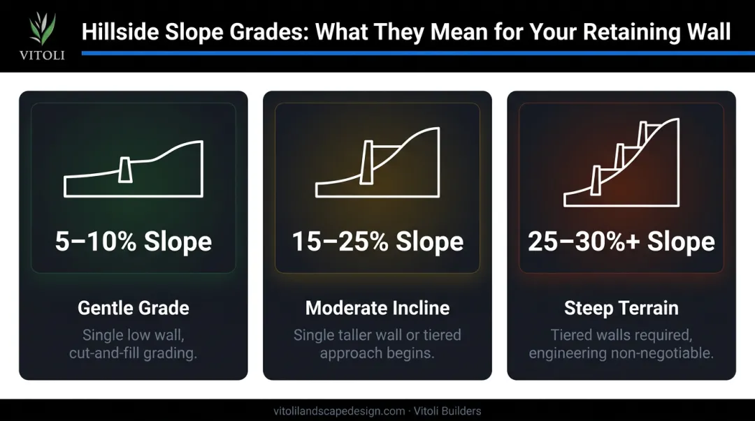 Three slope gradient categories for retaining wall and patio installation guide