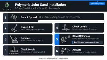 6-step polymeric joint sand application and activation process for paver patios