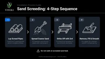 4-step sand screeding process for concrete paver bedding layer installation