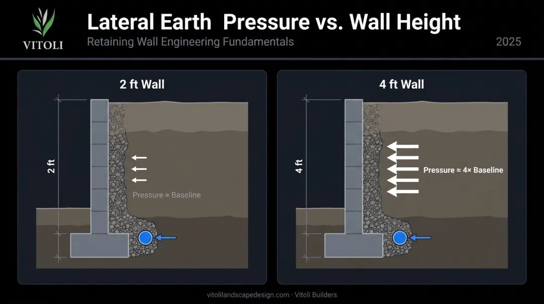 Retaining wall lateral earth pressure scaling with wall height engineering diagram