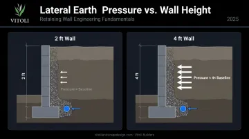 Retaining wall lateral earth pressure scaling with wall height engineering diagram