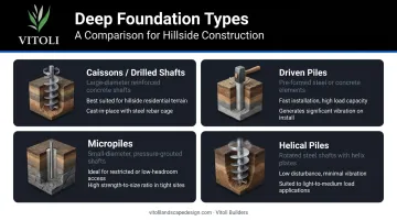 Four deep foundation types comparison caissons driven piles micropiles helical piles