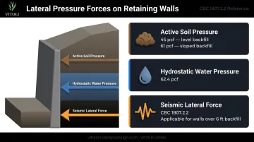 Retaining wall lateral load forces comparison showing soil seismic and hydrostatic pressure values